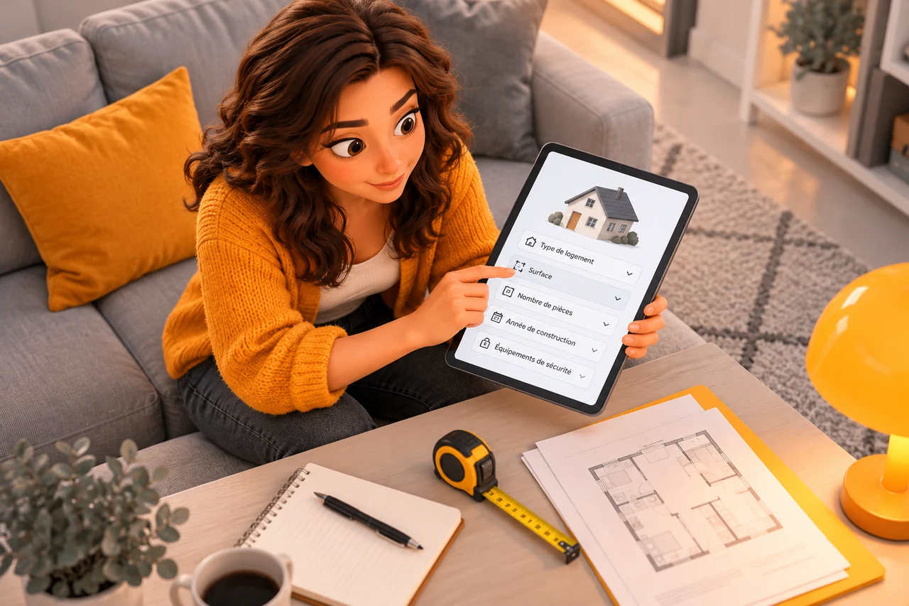 Une personne vérifie les caractéristiques du logement sur sa tablette.